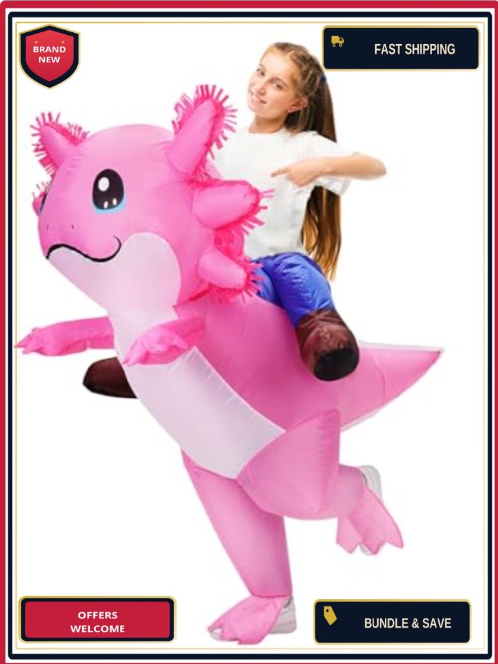 Kids Inflatable Axolotl Halloween Costume Blow Up Ride On Cosplay Party